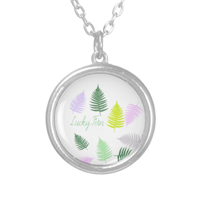 Pastel Colours Lucky Fern Silver Plated Necklace (Front)