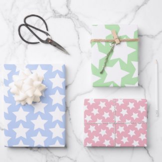 Pastel Colours with White Stars Pattern Wrapping Paper Sheets