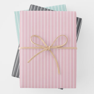 Pastel combination of Gray, Pink, Mint Stripes Wrapping Paper Sheets