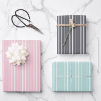 Pastel combination of Gray, Pink, Mint Stripes Wrapping Paper Sheets