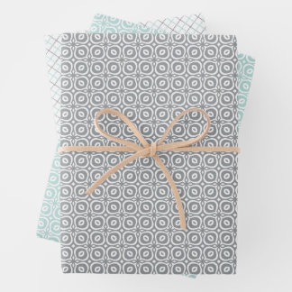 Pastel combination of Retro Gray, Mint, Geometric Wrapping Paper Sheets
