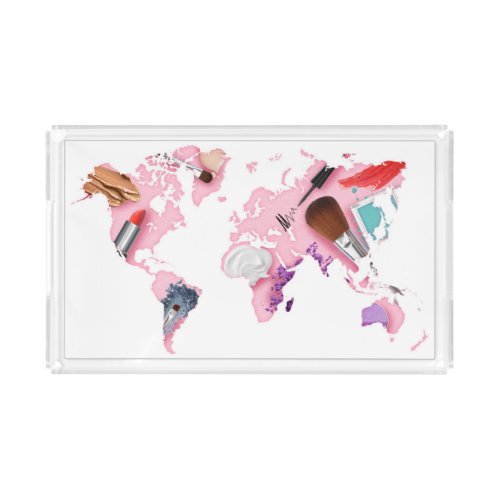Pastel Comestics World Map Acrylic Tray