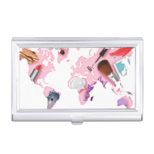 Pastel Comestics World Map Business Card Case