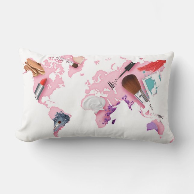 Pastel Comestics World Map Lumbar Pillow (Front)