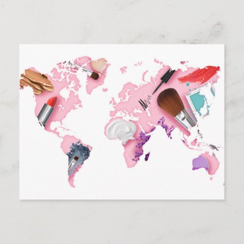 Pastel Comestics World Map Postcard