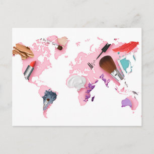 Pastel Comestics World Map Postcard