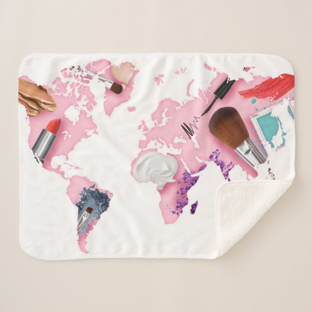 Pastel Comestics World Map Sherpa Blanket (Front (Horizontal))