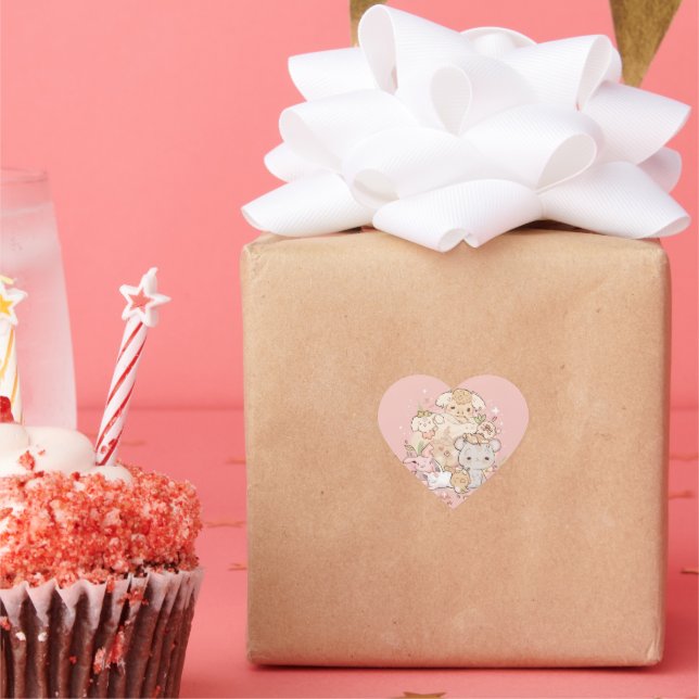 Pastel Companions in Bloom Heart Sticker (Party)