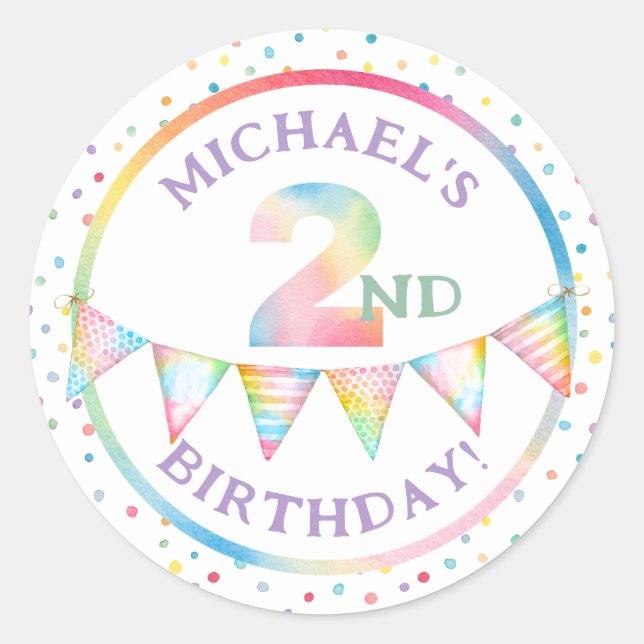Pastel Confetti 2nd Birthday Favor Sticker (Front)
