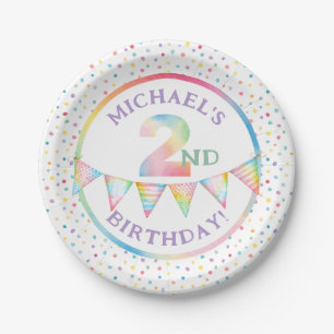 Pastel Confetti 2nd Birthday Party Plates