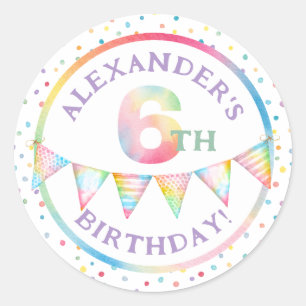 Pastel Confetti 6th Birthday Favor Sticker