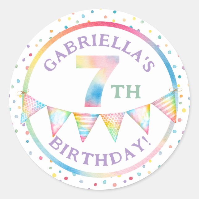 Pastel Confetti 7th Birthday Favor Sticker (Front)