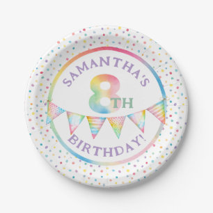 Pastel Confetti 8th Birthday Party Plates