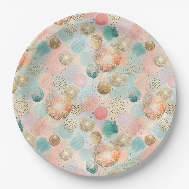 Pastel Confetti Glitter Abstract Pattern Paper Plates (Front)