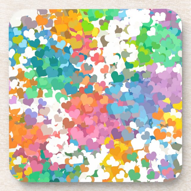 Pastel Confetti Hearts Beverage Coaster (Front)