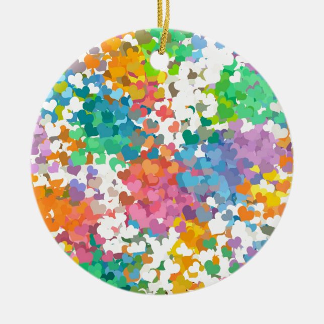 Pastel Confetti Hearts Ceramic Ornament (Front)