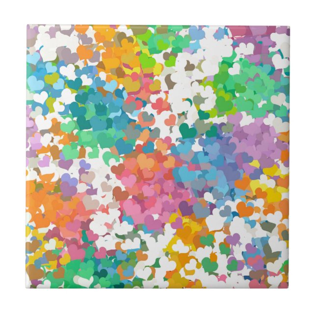 Pastel Confetti Hearts Ceramic Tile (Front)