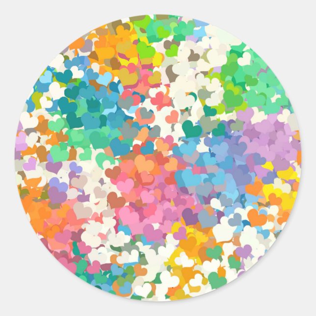 Pastel Confetti Hearts Classic Round Sticker (Front)