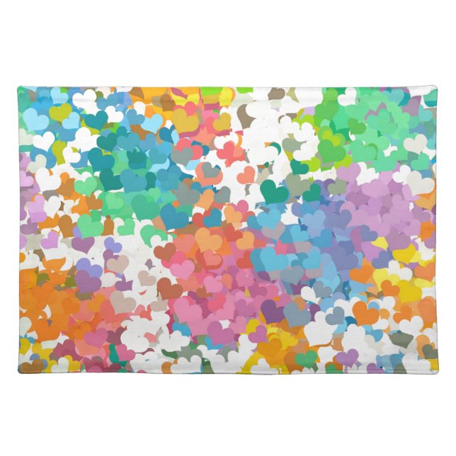 Pastel Confetti Hearts Cloth Placemat (Front)