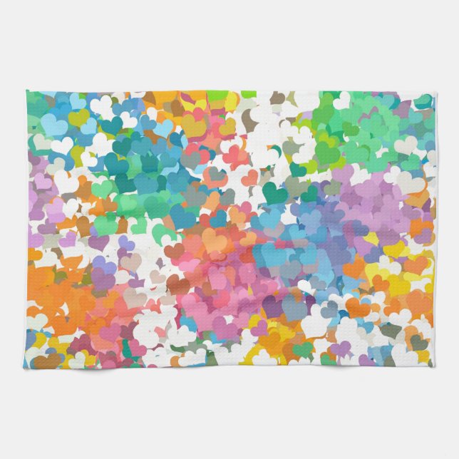 Pastel Confetti Hearts Kitchen Towel (Horizontal)