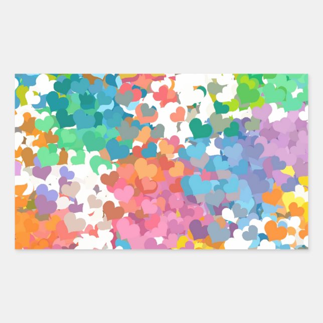 Pastel Confetti Hearts Rectangular Sticker (Front)