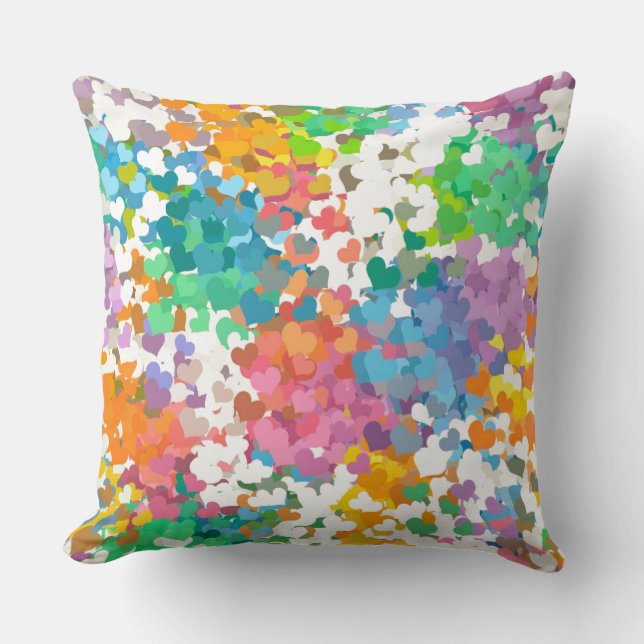 Pastel Confetti Hearts Throw Pillow (Front)