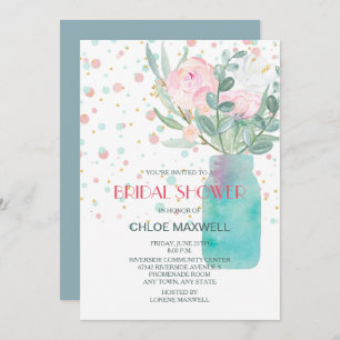 Pastel Confetti Mason Jar Bridal Shower Invitation