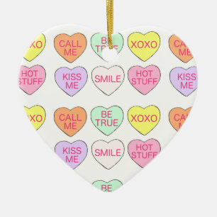 Pastel Conversation Candy Hearts Valentine's Day Ceramic Ornament