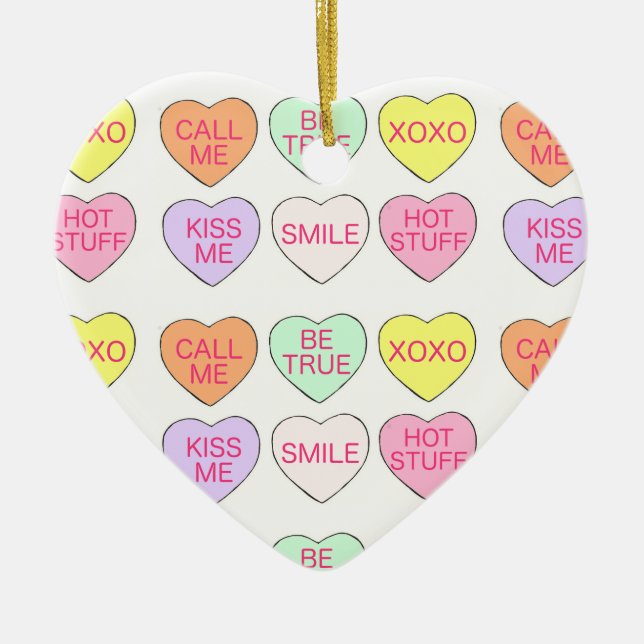 Pastel Conversation Candy Hearts Valentine's Day Ceramic Ornament (Front)