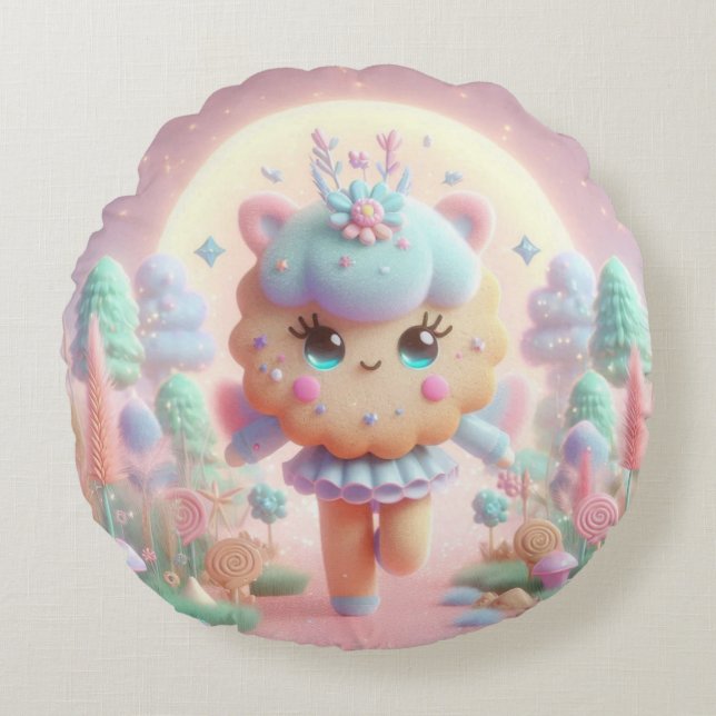 Pastel Cookie Fairy Round Pillow (Front)