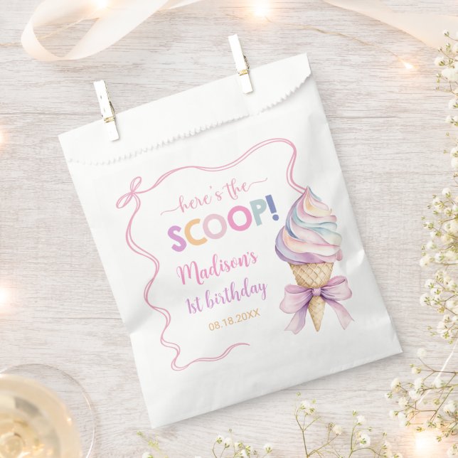 Pastel Coquette Ice Cream Girls Birthday Favor Bag (Clipped)