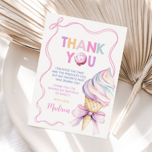 Pastel Coquette Ice Cream Girls Birthday Thank You Card