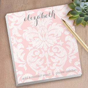 Pastel Coral and Gray Damask Suite for Women Notepad