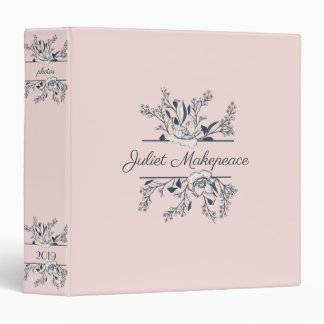Pastel Coral and Inked Poppies 3 Ring Binder