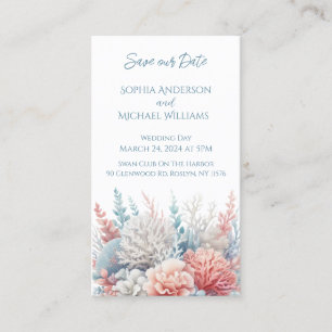 Pastel Coral-Beach Wedding-Save the Date- Business Card