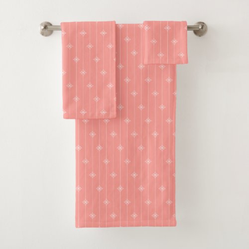 Pastel Coral Color Floral Pattern Bath Towel Set