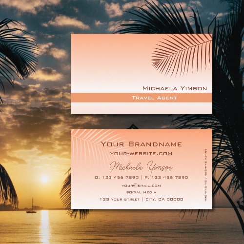 Pastel Coral Gradient Modern with Palm Leaf Simple Business Card