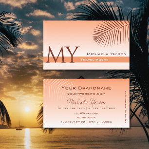 Pastel Coral Gradient Palm Leaf Monogram Simply Business Card