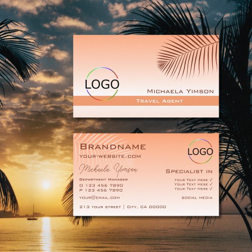 Pastel Coral Gradient Palm Leaf with Logo Stylish Business Card