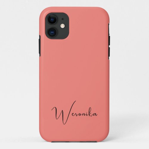 Pastel Coral Pink Solid Color  Minimalist Name iPhone 11 Case