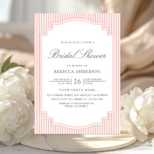 Pastel Coral Pink Striped Photo Bridal Shower Invitation