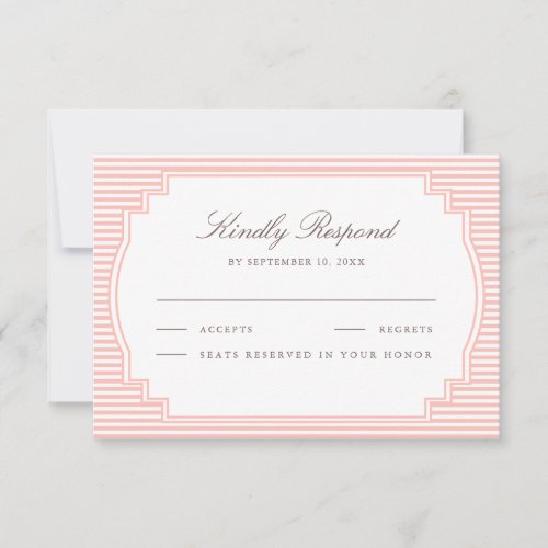 Pastel Coral Pink Striped Wedding RSVP Card