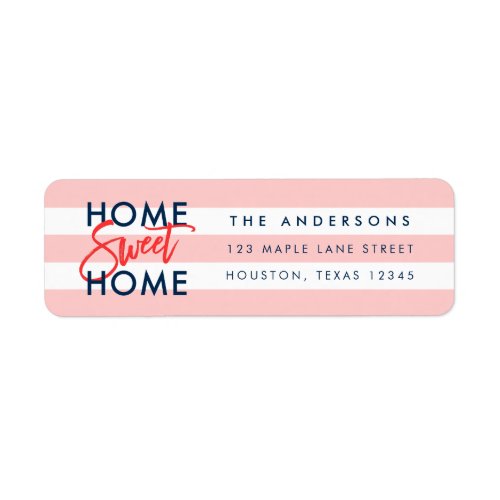 Pastel Coral Pink Stripes Blue Home Sweet Home Label