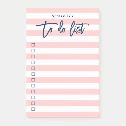 Pastel Coral Pink  White Stripes Blue To Do List Post_it Notes