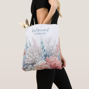 Pastel Coral Reef-Beach Wedding-Bridesmaid- Tote Bag
