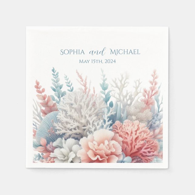Pastel Coral Reef-Beach Wedding- Napkins (Front)