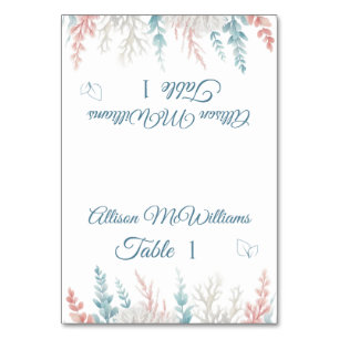 Pastel Coral Reef-Beach Wedding-Vegetarian Icon Table Number