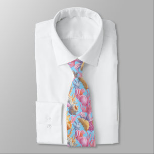 Pastel Coral Reef Seashell Lavender Turquoise Neck Tie