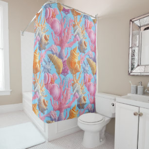 Pastel Coral Reef Seashell Lavender Turquoise Shower Curtain