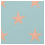 Pastel Coral Starfish on Blue Fabric